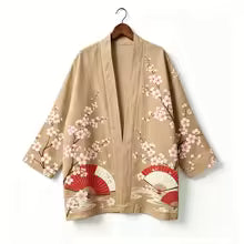 Kimono japonais unisexe en coton, style vintage, imprimé floral Sakura et grue, pour l'été, la plage, ou comme veste décontractée ample bohème