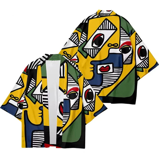 Kimono japonais pour hommes et femmes, éléments d'art traditionnel, manteau ample et fin, cardigan kimono asiatique