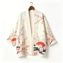 Kimono japonais unisexe en coton, style vintage, imprimé floral Sakura et grue, pour l'été, la plage, ou comme veste décontractée ample bohème