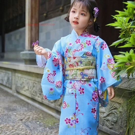 Kimono Yukata Traditionnel Japonais pour Enfants 2026 – Tenue de Spectacle avec Imprimé Floral National