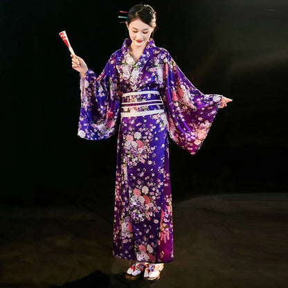 Costume de Cosplay Kimono japonais traditionnel, robe Kimono de Style japonais imprimé Floral Sakura pour fille, élégance asiatique