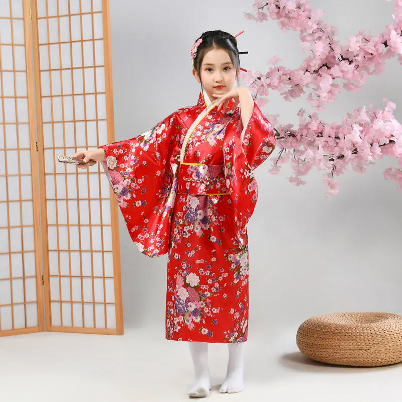 Kimono traditionnel japonais pour enfants, motif paon, pour filles et garçons, idéal pour les spectacles scolaires, thème Sakura, style asiatique