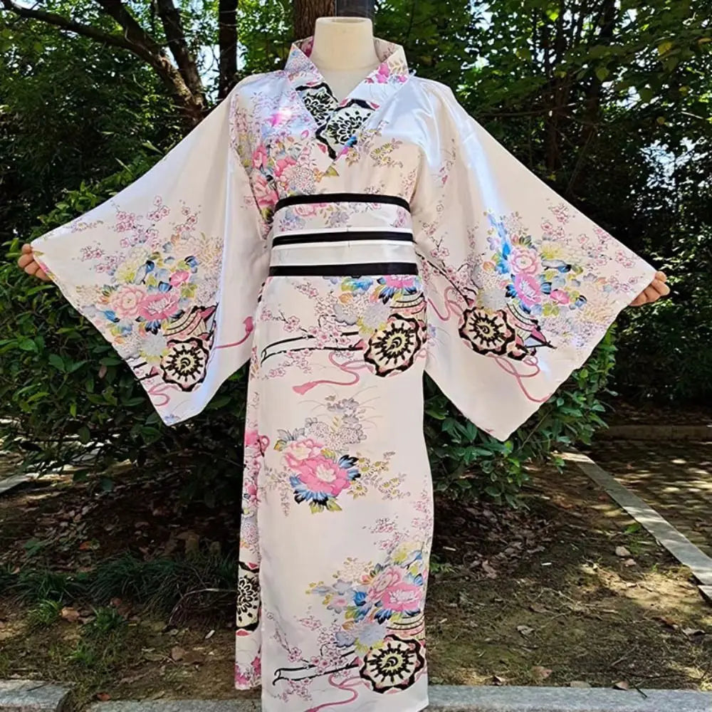 Costume de Cosplay Kimono japonais traditionnel, robe Kimono de Style japonais imprimé Floral Sakura pour fille, élégance asiatique