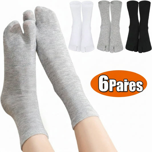 3/6 paires de chaussettes Tabi pour hommes et femmes, style japonais tendance, en coton uni, chaussettes à deux doigts, chaussettes à bout fendu pour kimono, tongs et sandales