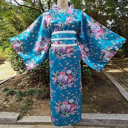 Costume de Cosplay Kimono japonais traditionnel, robe Kimono de Style japonais imprimé Floral Sakura pour fille, élégance asiatique