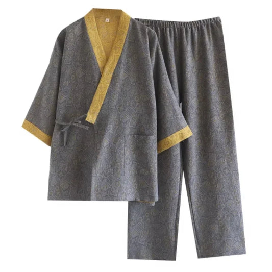 Pyjama Homme Kimono Coton Imprimé Rétro