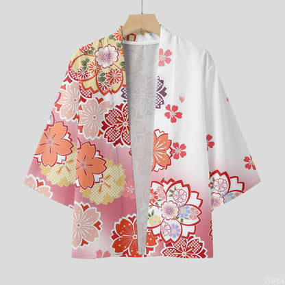 Cardigan Kimono Homme Fleurs de Cerisier Noir Rose