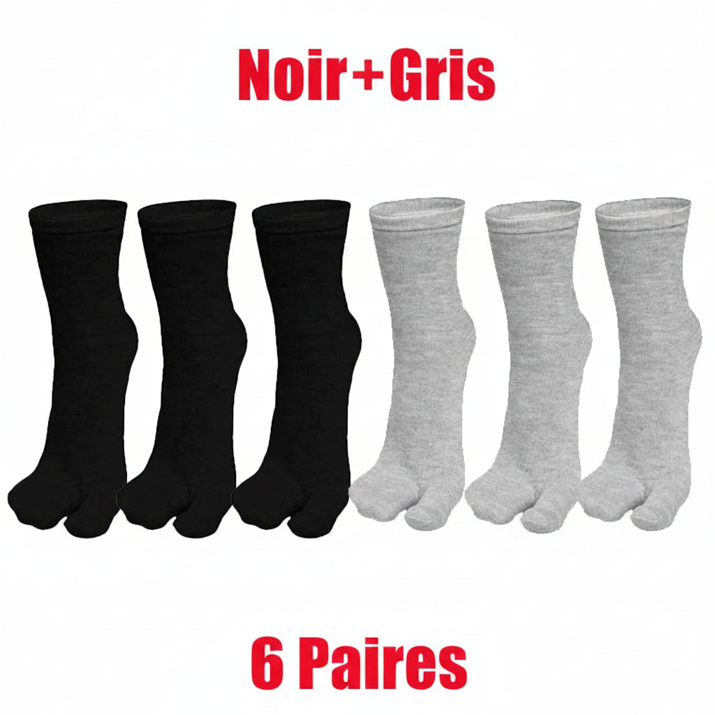 3/6 paires de chaussettes Tabi pour hommes et femmes, style japonais tendance, en coton uni, chaussettes à deux doigts, chaussettes à bout fendu pour kimono, tongs et sandales