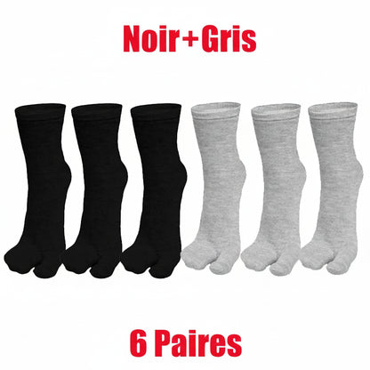 3/6 paires de chaussettes Tabi pour hommes et femmes, style japonais tendance, en coton uni, chaussettes à deux doigts, chaussettes à bout fendu pour kimono, tongs et sandales
