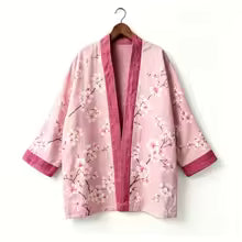 Kimono japonais unisexe en coton, style vintage, imprimé floral Sakura et grue, pour l'été, la plage, ou comme veste décontractée ample bohème
