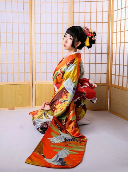 Robe Kimono à Manches sulfpour Femme, Tenue Formelle Japonaise, Imprimés Floraux, Costume Cosplay, pour Spectacle sur Scène