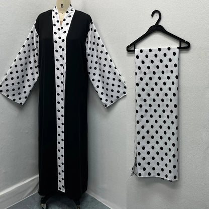 Robe Abaya Cardigan Pois Élégante Moderne
