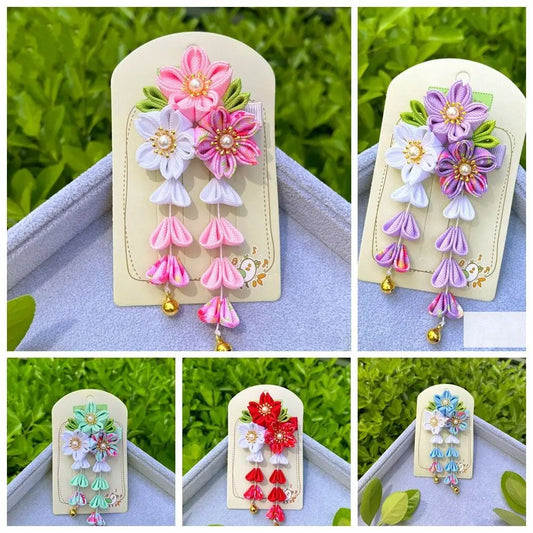 Pinces à cheveux en tissu faites à la main pour femmes et filles, épingle à cheveux, barrettes, kimono japonais, vêtements de sauna, pompon de fleurs, accessoires