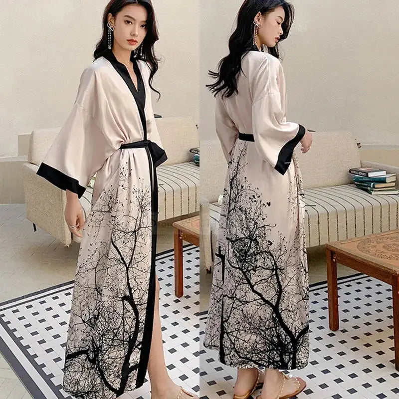 Robe Longue Kimono Imprimé Floral Bohème Chic