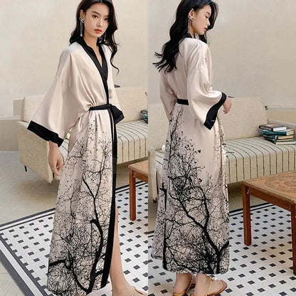 Robe Longue Kimono Imprimé Floral Bohème Chic