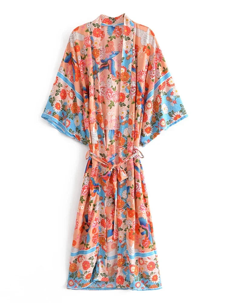 Kimono Bohème Chic Rayonne Floral Femme