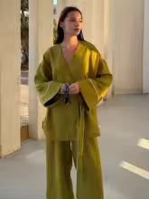 Ensemble Kimono & Pantalon Large en Lin
