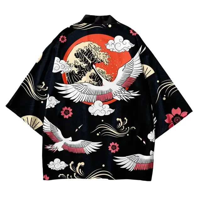 Kimono Cardigan Grue Unisexe Style Japonais
