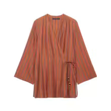 Ensemble Chic Femme : Chemise Kimono Col V & Pantalon Rayé