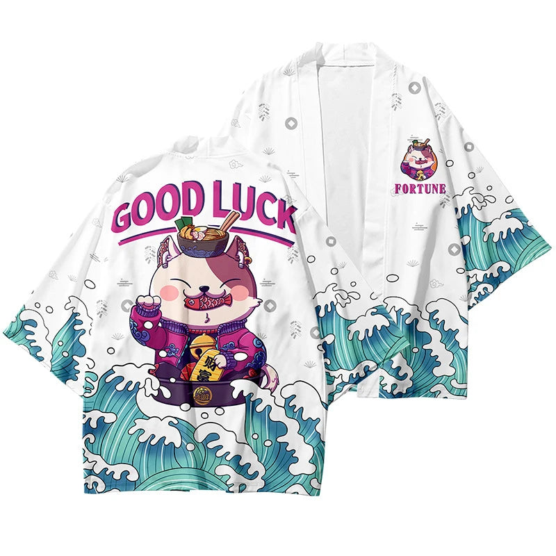 Cardigan Kimono Été Chat Chanceux Style Japonais