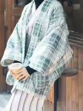 Kimono Haori Hiver Carreaux Fausse Fourrure