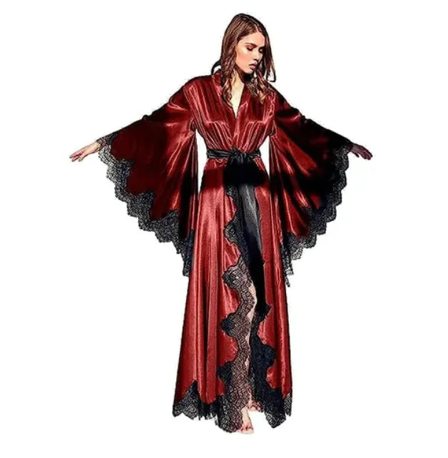 Robe Kimono Longue Satin Soie & Dentelle
