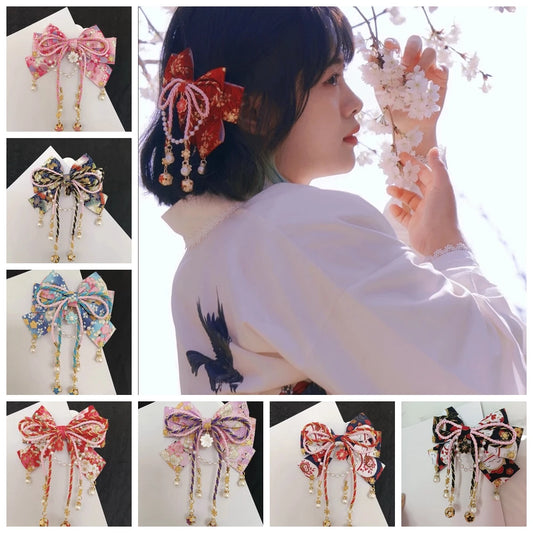Épingle à cheveux avec pompon rouge pour femmes et filles japonaises, Kimono Lolita, belle pince à cheveux Cosplay Sakura, Clip latéral, accessoires pour cheveux
