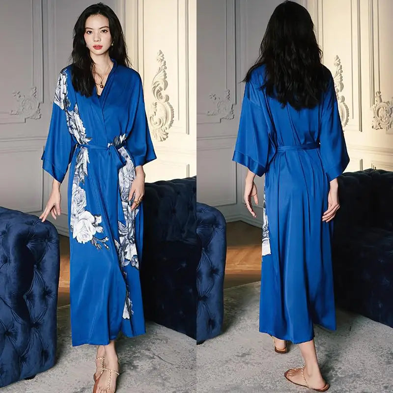 Robe Longue Kimono Imprimé Floral Bohème Chic