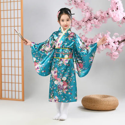 Kimono traditionnel japonais pour enfants, motif paon, pour filles et garçons, idéal pour les spectacles scolaires, thème Sakura, style asiatique