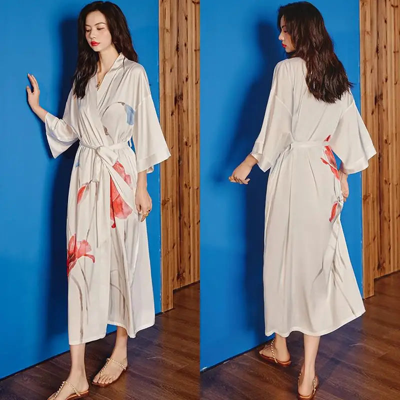 Robe Longue Kimono Imprimé Floral Bohème Chic