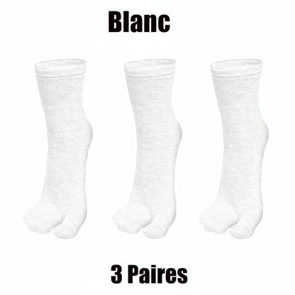 3/6 paires de chaussettes Tabi pour hommes et femmes, style japonais tendance, en coton uni, chaussettes à deux doigts, chaussettes à bout fendu pour kimono, tongs et sandales