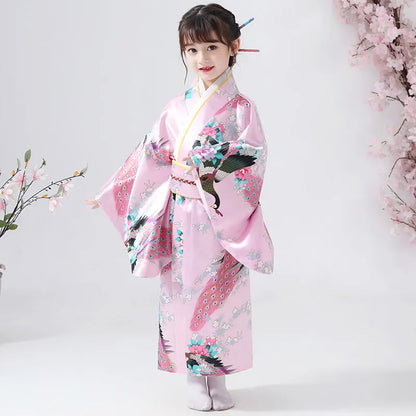 Kimono traditionnel japonais pour enfants, motif paon, pour filles et garçons, idéal pour les spectacles scolaires, thème Sakura, style asiatique