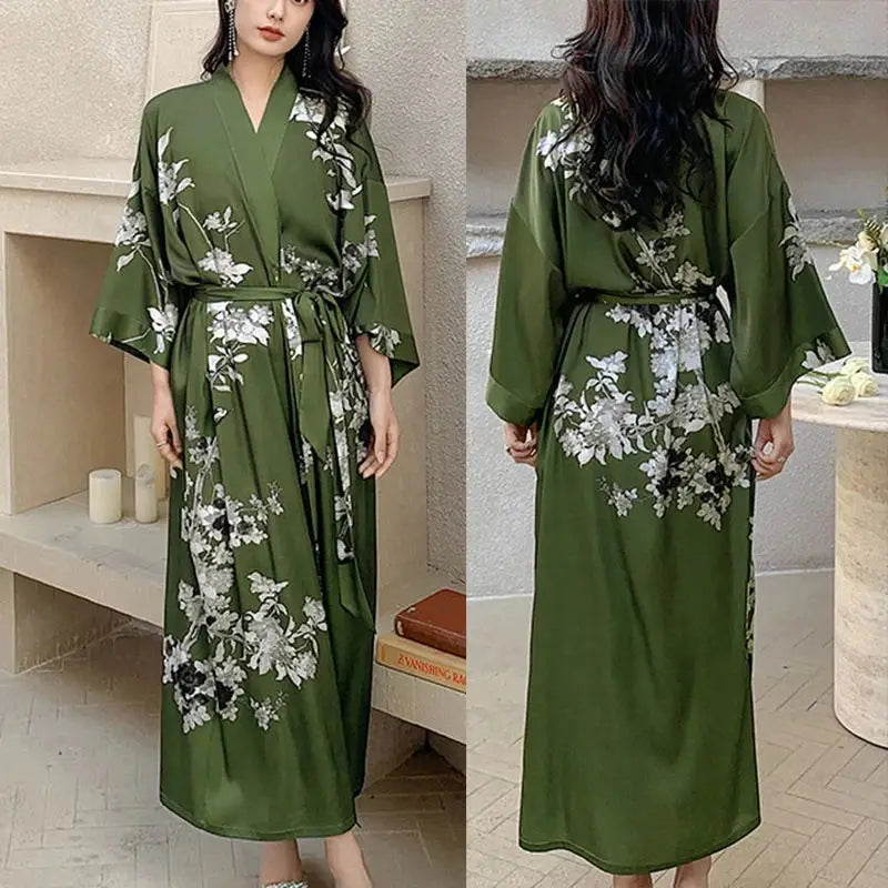 Robe Longue Kimono Imprimé Floral Bohème Chic