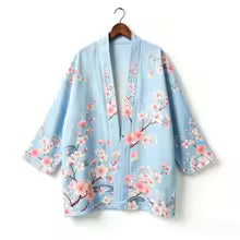 Kimono japonais unisexe en coton, style vintage, imprimé floral Sakura et grue, pour l'été, la plage, ou comme veste décontractée ample bohème