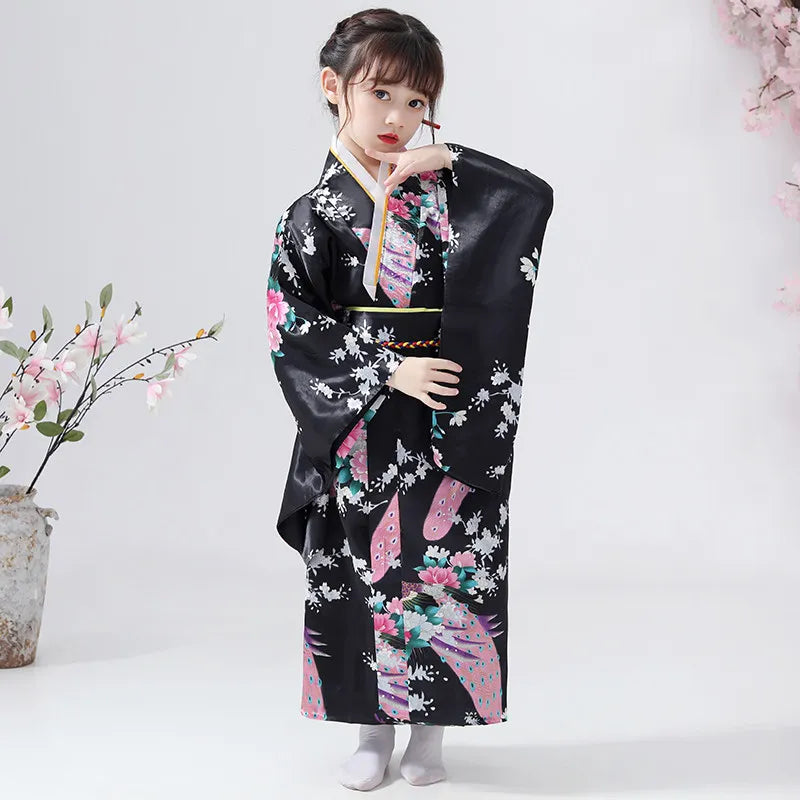 Kimono traditionnel japonais pour enfants, motif paon, pour filles et garçons, idéal pour les spectacles scolaires, thème Sakura, style asiatique