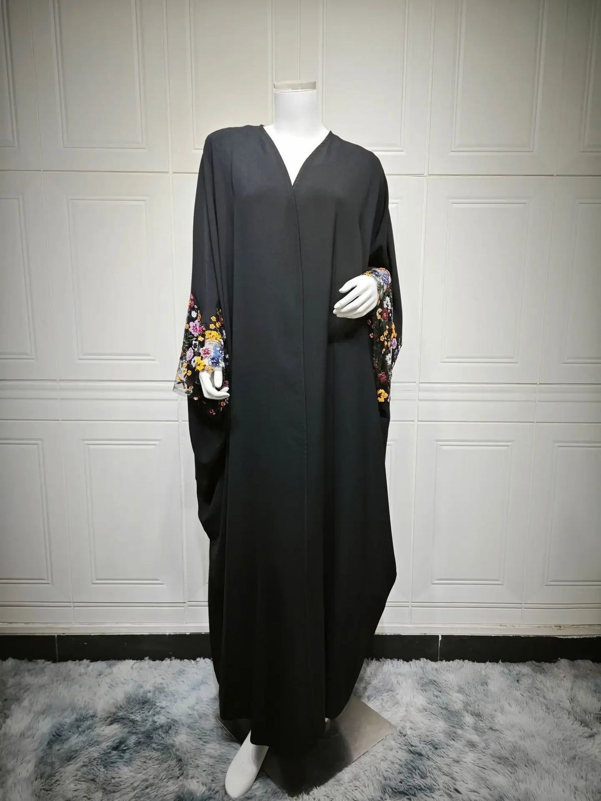 Abaya Kimono Longue Broderie Florale Pailletée
