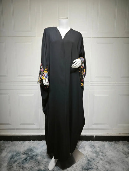 Abaya Kimono Longue Broderie Florale Pailletée