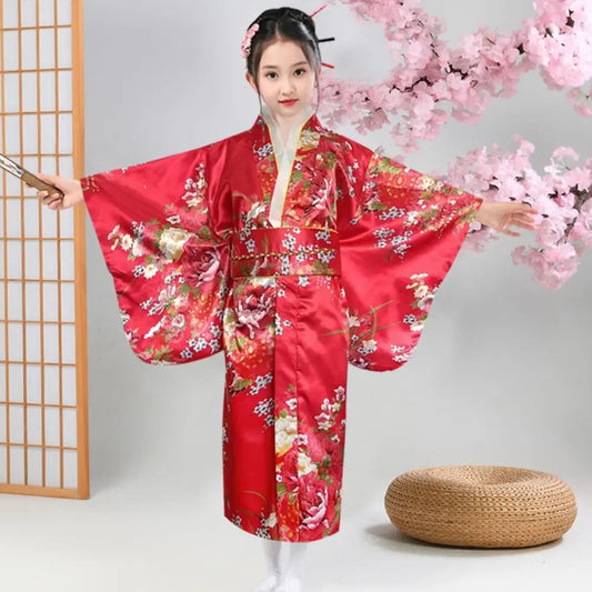 Kimono traditionnel japonais imprimé floral pour enfants, élégance de style japonais, robe kimono Sakura pour fille, nouvelle collection asiatique