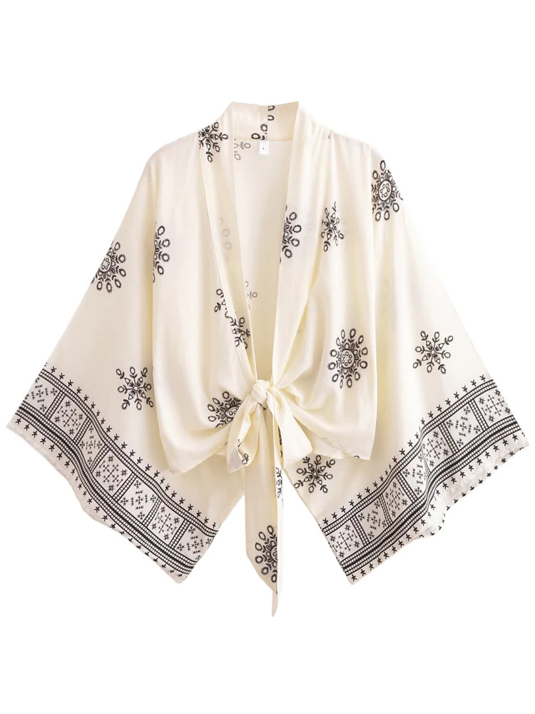 Cache maillot à manches chauve-souris imprimé floral pour femme, kimono bohème, robe courte, maillots de bain vintage, vêtements de plage, mode