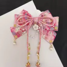 Épingle à cheveux avec pompon rouge pour femmes et filles japonaises, Kimono Lolita, belle pince à cheveux Cosplay Sakura, Clip latéral, accessoires pour cheveux