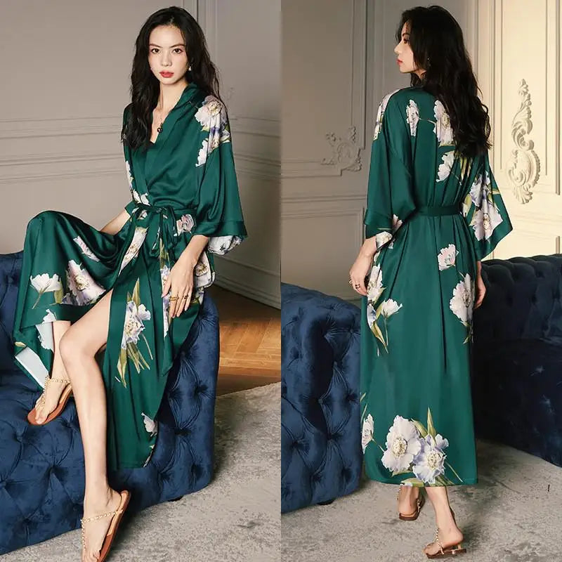 Robe Longue Kimono Imprimé Floral Bohème Chic