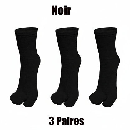 3/6 paires de chaussettes Tabi pour hommes et femmes, style japonais tendance, en coton uni, chaussettes à deux doigts, chaussettes à bout fendu pour kimono, tongs et sandales