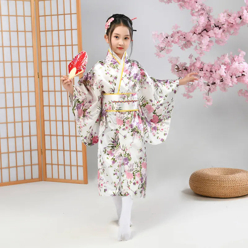 Kimono traditionnel japonais pour enfants, motif paon, pour filles et garçons, idéal pour les spectacles scolaires, thème Sakura, style asiatique