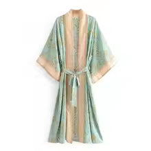 Kimono Bohème Floral Vert Rayonne