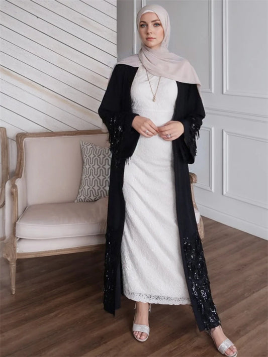 Abaya Luxe Pailletée Noire - Style Dubaï 2024
