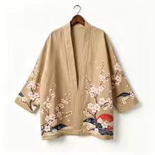 Kimono japonais unisexe en coton, style vintage, imprimé floral Sakura et grue, pour l'été, la plage, ou comme veste décontractée ample bohème