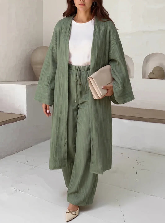 Ensemble Kimono Long & Pantalon Large Vert