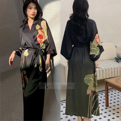 Robe Longue Kimono Imprimé Floral Bohème Chic