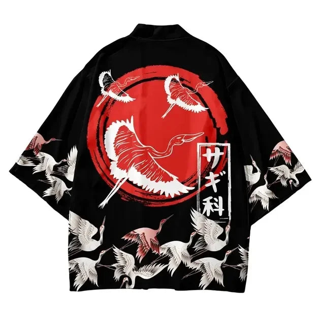 Kimono Cardigan Grue Unisexe Style Japonais