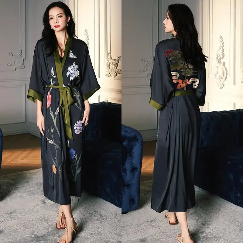 Robe Longue Kimono Imprimé Floral Bohème Chic